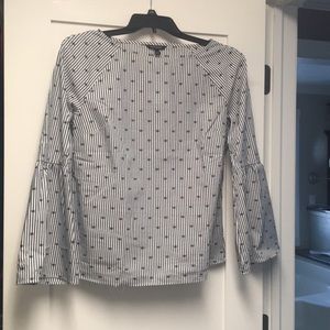 Navy Stripe Dot Bell-Sleeve Top